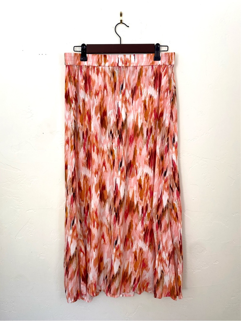 Ikat Print Women's Small Maxi Skirt w/ Pockets Side Slit Tropical Summer Skirt